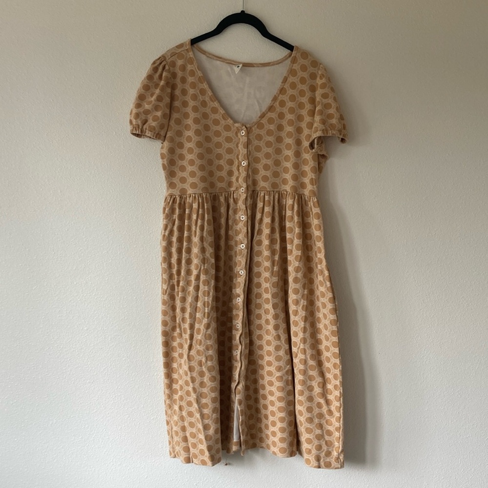 Kate Quinn Tan Polka Dot Midi Dress
